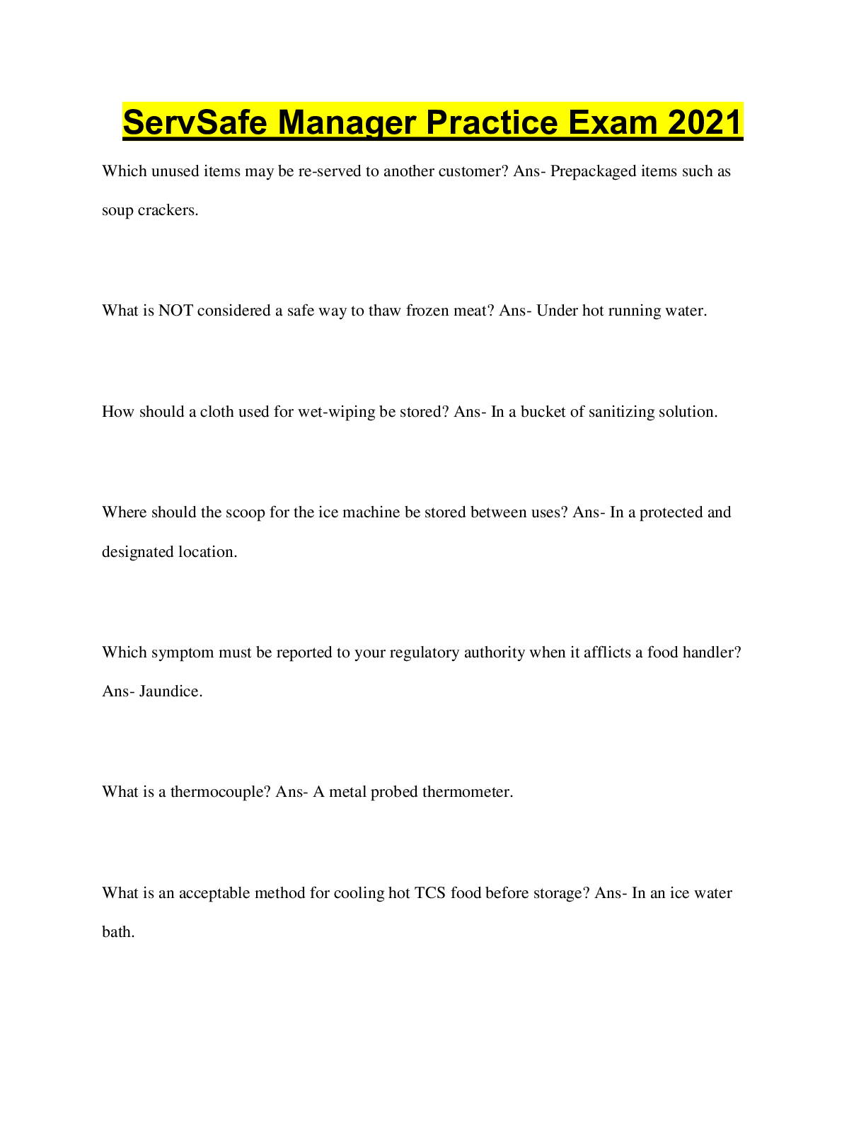 Preview image for ServSafe Manager Practice Exam 2021